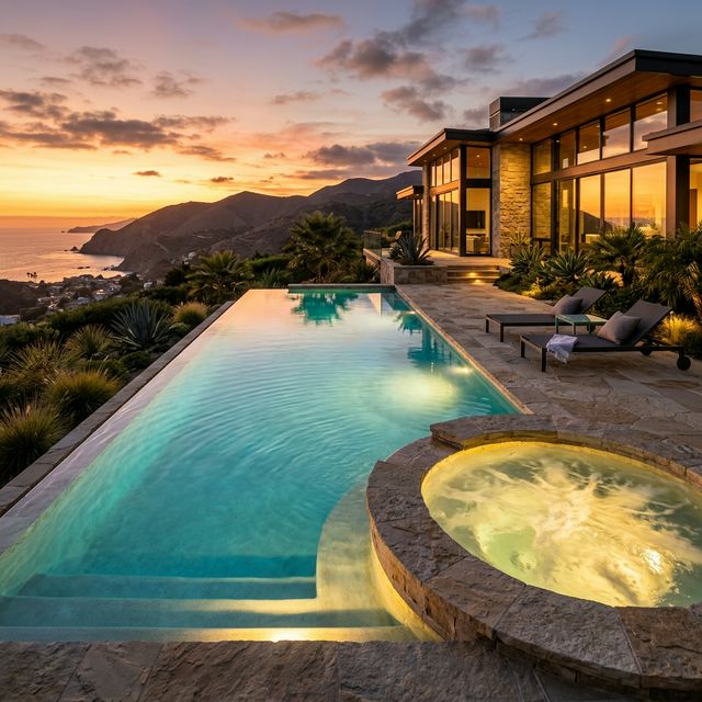 Luxury pool at sunset